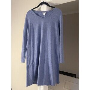 Pure J. Jill Dress Knit 3/4 Sleeve Pima Cotton Blue Pockets Minimalist Size XS